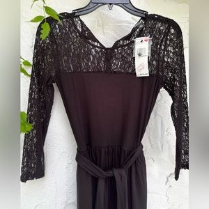 DKNY Black Lace Upper Long Sleeve Midi Dress - Size XS NWT